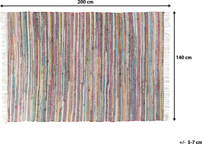 Тепих бохо правоаголен, 140 x 200 cm, памук полиестер, шарен со линии