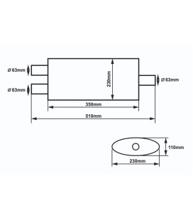 Спортски пригушувач SLIDE Center Muffler 304SS, дијаметар 63.5mm, должина 350mm, сребрен