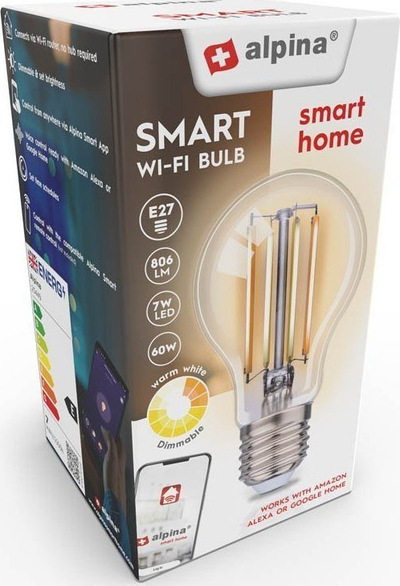 Llambë e mençme LED Alpina Smart Wi‑Fi, 7W, E27, dritë e ngrohtë