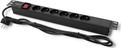 Listel rryme Qoltec Power strip 54470, 1U RACK, 6x French 16A, 2m, e zezë