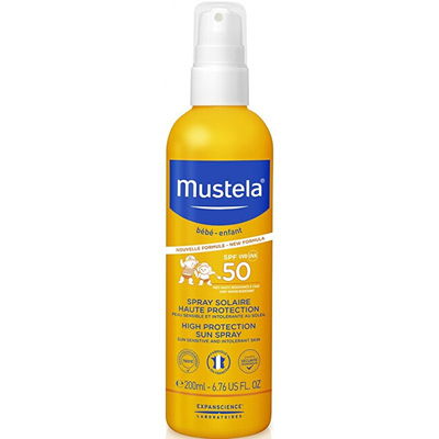 Sprej mbrojtës ndaj diellit për fëmijë Mustela SPF 50 (High Protection Sun Spray), 200 ml