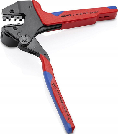Presa krimpimi Knipex 97 43 66 EVO, për lidhëse MC4 EVO 2, 4-10 mm², kuqe blu