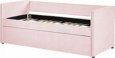 Krevat trundle single, 200 x 90 cm, kadife, rozë e çelët