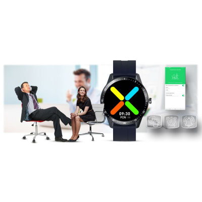 Smartwatch G.Rossi SW018-5, orë e rrumbullakët me ngjyra, rrip silikoni, blu e errët