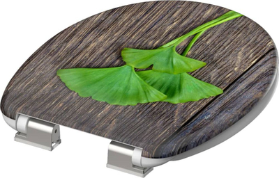 Kapak WC SCHÜTTE Ginkgo &amp; Wood, soft close, dekor dru me gjethe jeshile