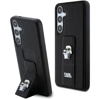 Mbulesë telefoni Karl Lagerfeld Grip Stand Saffiano për Samsung Galaxy S24 Plus, lëkurë sintetike, me qëndrim, e zezë
