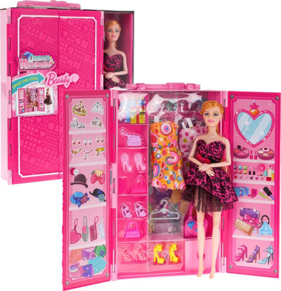 Set lodër Beauty Dream Wardrobe DSJ88-2, kukull me gardërobë, aksesorë mode, rozë