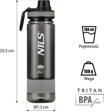 Shishe sportive pa BPA, 700 ml, tritan, me gryke që s’pikon, transparente