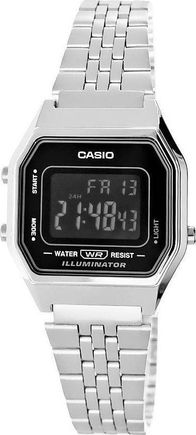 Ora digjitale Casio LA680WA 1BDF për femra, çelik inox, argjendtë