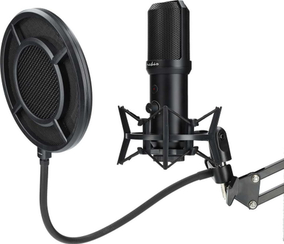 Mikrofon streaming Nedis, USB, me boom stand dhe pop filter, i zi