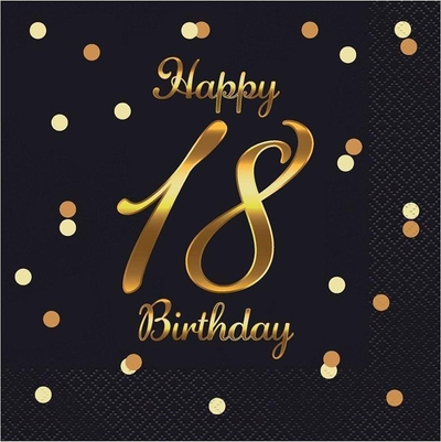 Serveta Godan Happy 18 Birthday, 33 x 33 cm, 20 copë, të zeza
