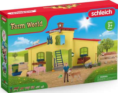 Set lodër ferme Schleich Farm World, 92 copa, hambar modular, shumëngjyrësh