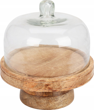 Stendë torte me kapak qelqi, dru dhe xham, 19x19x17 cm, transparente