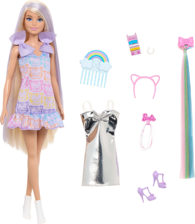Kukull Barbie Fun and Fancy, flokë shumë të gjata, boçik mode, shumëngjyrëshe