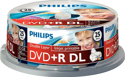 Дискови DVD+R DL Philips DR8I8B25F, 8.5GB, 4x, пакување 25 парчиња