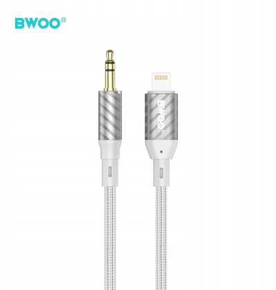 Kabllo audio Bwoo AUX073, Lightning në 3.5mm, 1m, gri argjendtë