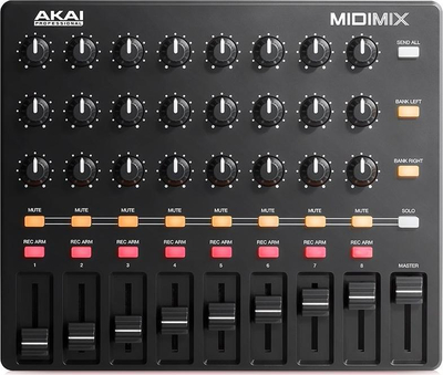 Kontrollues MIDI Akai MIDImix, sipërfaqe kontrolli, i vogël për tu marrë me vete, i zi