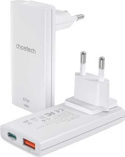 Karikues udhëtimi Choetech PD6011, 65W GaN, USB A+C, i bardhë