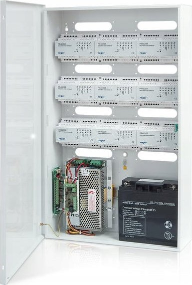 Kuti metalike Roger ME-5-S, me furnizim 11A 13.8VDC, për 9 kontrolluesh, e bardhë