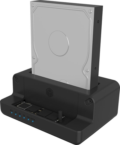 Докинг станица Иcy Box IB-2914MSCL-C31, за 2.5" и 3.5" во M.2 NVMe, USB Type-C 10 Gbit/s, црна