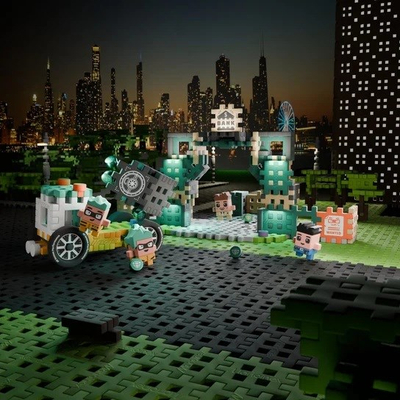 Set ndërtimi Marioinex Toy Factory Mini Waffle City Bank, 148 pjesë, shumëngjyrësh