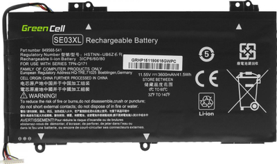 Bateri laptopi Green Cell SE03XL, 3600mAh, Li-poly, e zezë