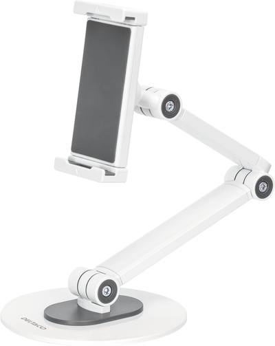 Mbajtëse tavoline Deltaco Universal, me krah që rregullohet, 4.7"-12.9", e bardhë