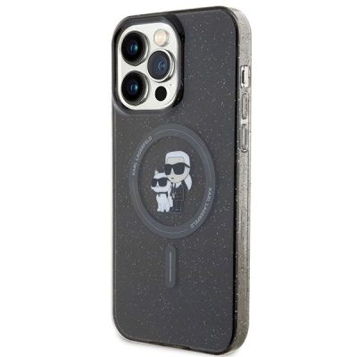 Futrollë telefoni Karl Lagerfeld Karl &amp; Choupette MagSafe, për iPhone 15 Pro Max, me shkëlqim, e zezë