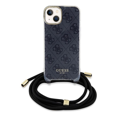 Kllëf telefoni Guess GUHCP15SHC4SEK për iPhone 15 14 13 6.1", me kordon, i zi