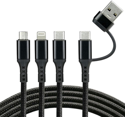 Kabllo karikimi everActive CBB-1.2ALL, 3n1 USB-C Lightning micro USB, 120cm 3A, e zezë