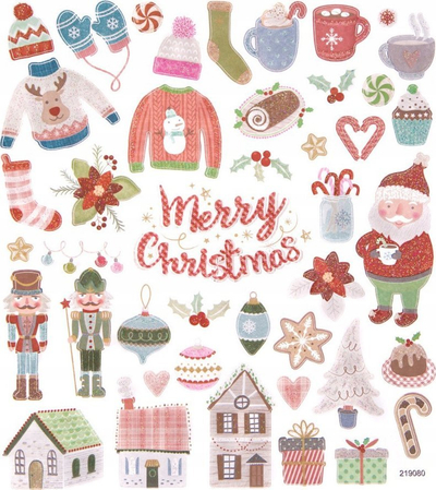 Stickerë me shkëlqim Cozy Christmas, set 43 copë, motive Krishtlindjesh, shumëngjyrëshe