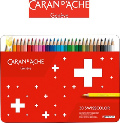 Set lapsa me ngjyra Caran d’Ache Swisscolor, 30 copë, kuti metalike