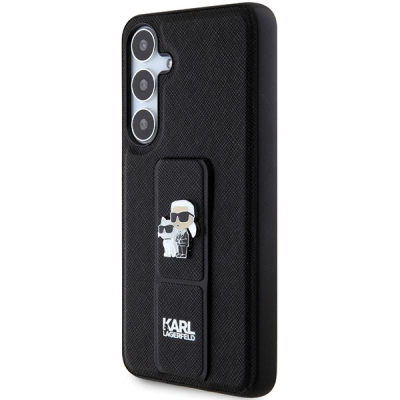 Mbulesë telefoni Karl Lagerfeld Grip Stand Saffiano për Samsung Galaxy S24 Plus, lëkurë sintetike, me qëndrim, e zezë