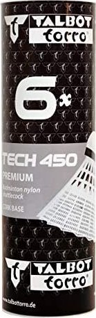 Flutura badminton Talbot Torro TT Shuttle Tech 450, plastikë, medium, të bardha, 6 copë