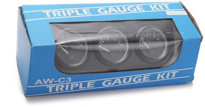 Set treguesash KET 3 në 1, 52mm, voltmetër temperaturë uji presion vaji, VDO look, i zi