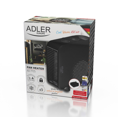 Ngrohës me ventilator Adler AD 7725b, 2 nivele fuqie, termostat i integruar, i zi