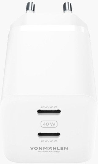 Полнач USB Vonmählen Unità GaN 40W, 2x USB C, Power Delivery 3.0, бел