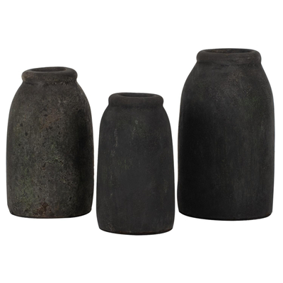 Set vazo dekorative terrakota fosil gri 3-pjesësh (HM7711), gri
