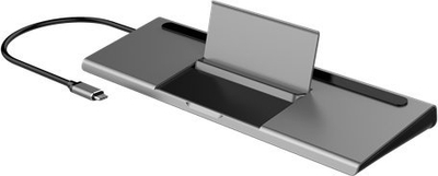 Docking station USB C Deltaco, HDMI DP VGA, RJ45 SD, gri