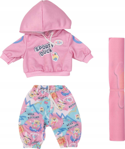 Rrobaxho kukulle Baby Born Kindergarten Sport Outfit, për kukulla 36 cm, me tapet gjimnastike, rozë me shumë ngjyra