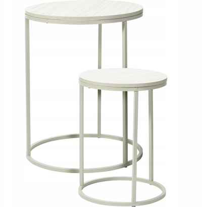 Set tavolinash anësore Home & Styling Verona, 2 copë, rrethore, e bardhë