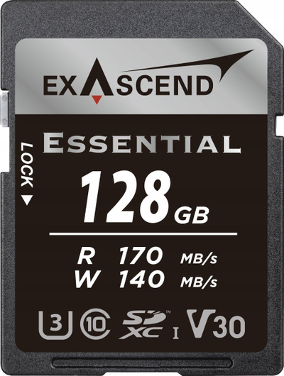 Kartë memorie Exascend Essential, 128GB, SDXC UHS-I U3, e zezë argjendtë