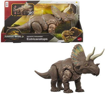 Figurë dinosaur Jurassic World Gigantic Thrashers Eotriceratops, 36 cm, plastike, shumëngjyrëshe
