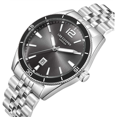 Ore burrash Lee Cooper Aubin LC08281.350, mekanizëm quartz, rrip metalik, argjendi