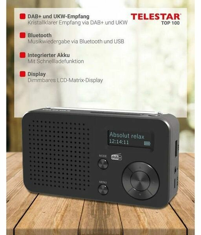 Радио со батерија Телестар TOP 100, DAB+ FM, Блутут USB, црна