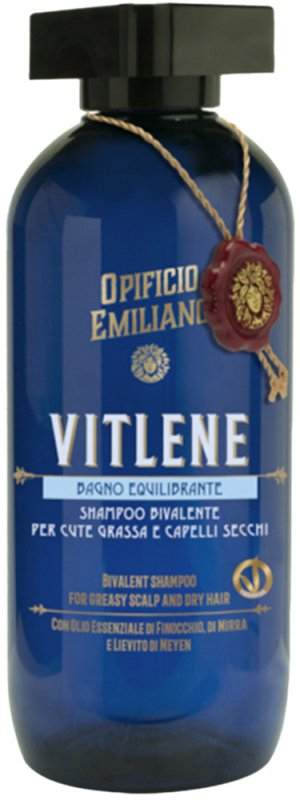 Shampo flokësh Opificio Emiliano Vitlene, 333 ml, për skalp me yndyrë dhe flokë të thatë, blu