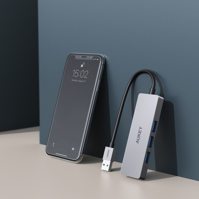 Stacion lidhës USB-A Aukey CB-H3, 4 porte, 5Gbps, i argjendtë