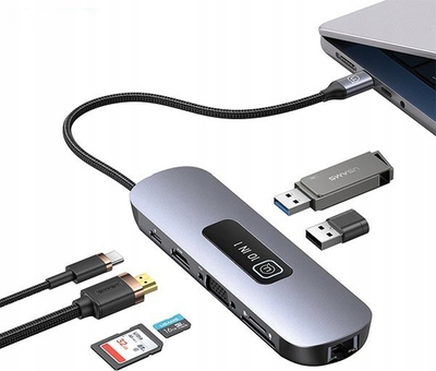 Adapter USB C USAMS 10 in 1, HDMI RJ45, 3x USB 3.0, gri