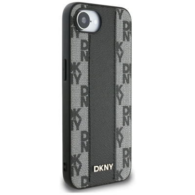 Футрола за телефон DKNY Leather Checkered Mono Pattern за iPhone 16e, MagSafe, црна