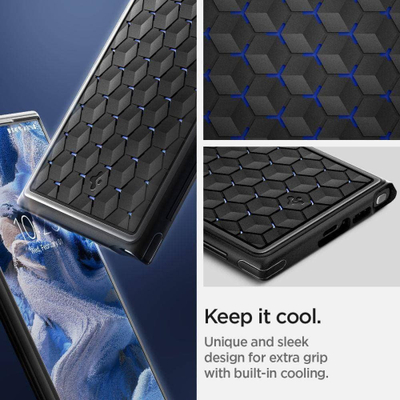 Mbrojtëse telefoni Spigen Cryo Armor për Samsung Galaxy S23 Ultra, ftohje ArticFlow, kompatibile me karikim wireless, e zezë matte